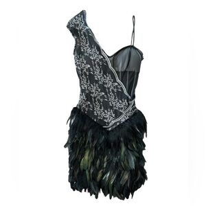 Bebe Black Corset Feather Mini Dress Size S